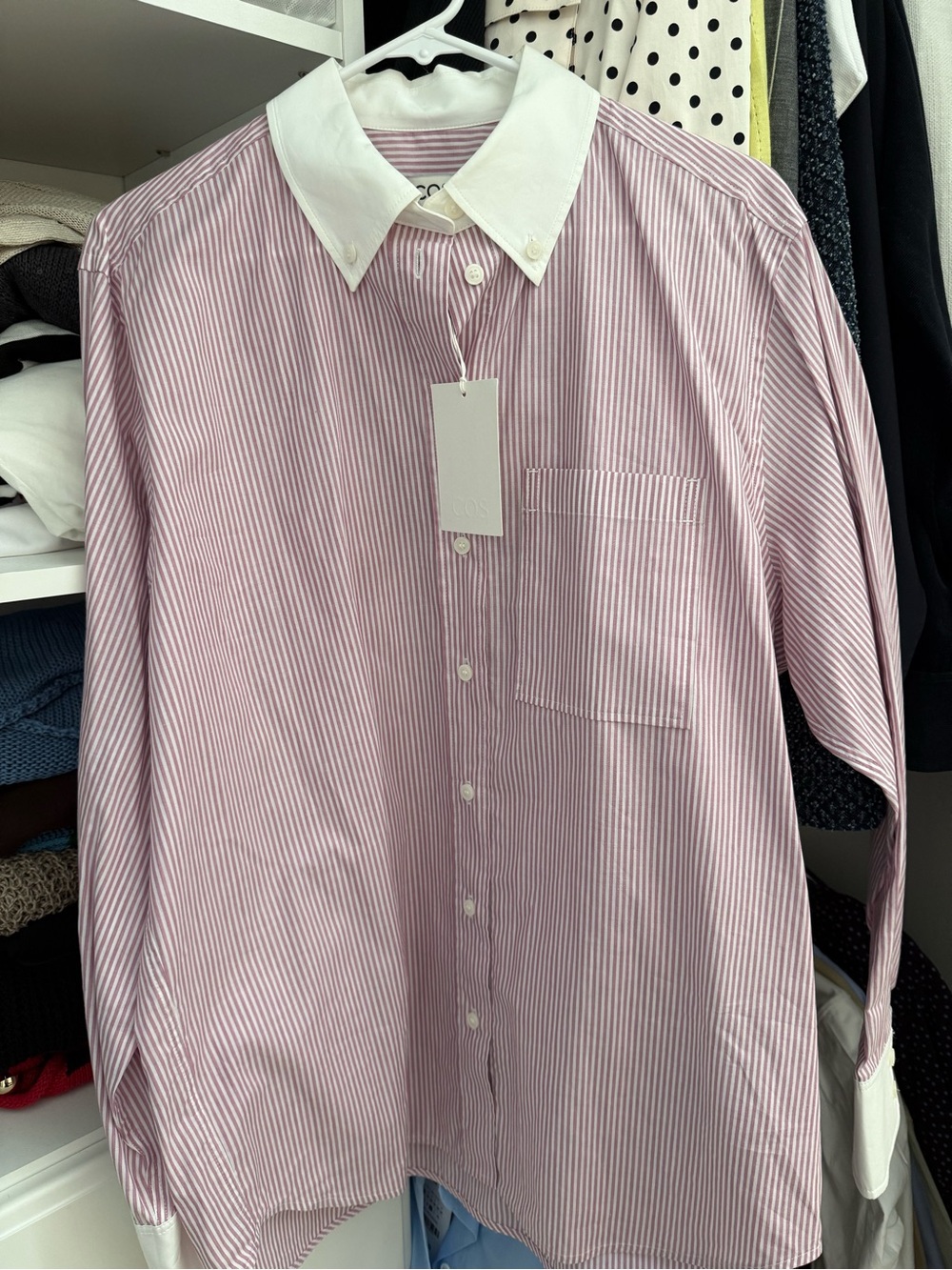 Cos cotton button down shirt in purple pinstripe with White Contrast Collar 10